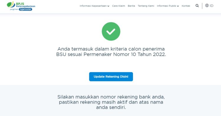 Ilustrasi pengecekan BSU di Laman BPJS Ketenagakerjaan